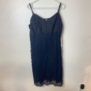 JSong Black Crochet Lace Dress Spaghetti Strap Lined Midi Size 18 NWT